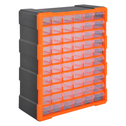 Storage box for small parts, 60 compartments, orange, L38xW16xH47.5cm