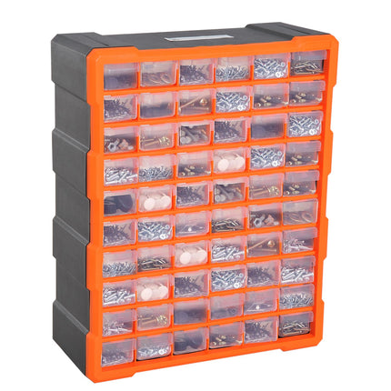 Storage box for small parts, 60 compartments, orange, L38xW16xH47.5cm