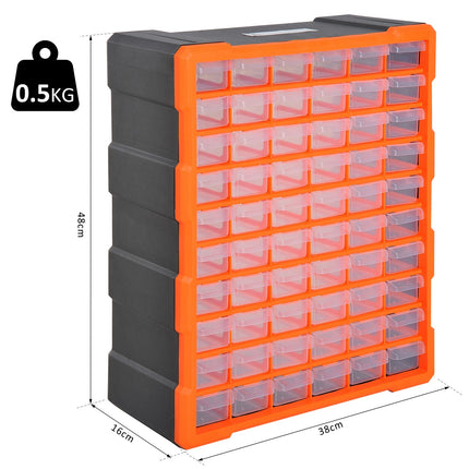 Storage box for small parts, 60 compartments, orange, L38xW16xH47.5cm