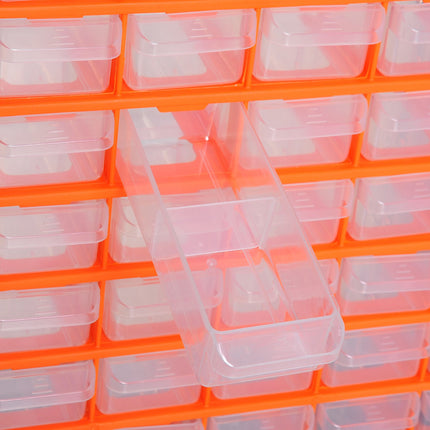Storage box for small parts, 60 compartments, orange, L38xW16xH47.5cm