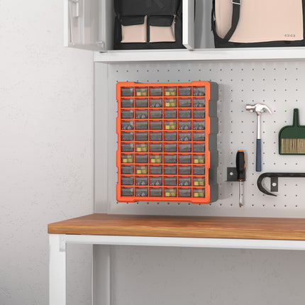 Storage box for small parts, 60 compartments, orange, L38xW16xH47.5cm