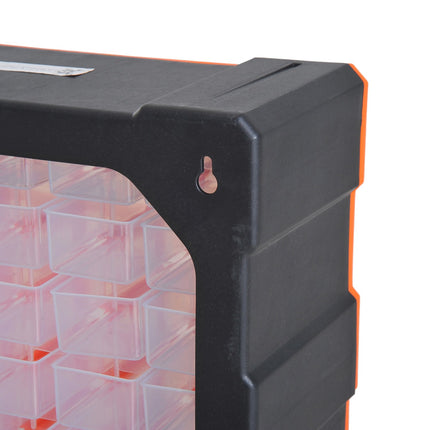 Storage box for small parts, 60 compartments, orange, L38xW16xH47.5cm