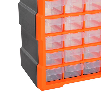 Storage box for small parts, 60 compartments, orange, L38xW16xH47.5cm