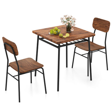 Space-Saving Dining Set with Storage Shelf and 2 Chairs