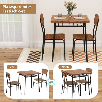 Space-Saving Dining Set with Storage Shelf and 2 Chairs