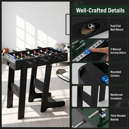 Space-Saving Foosball Table, Foldable, Black, 33x36x109 cm