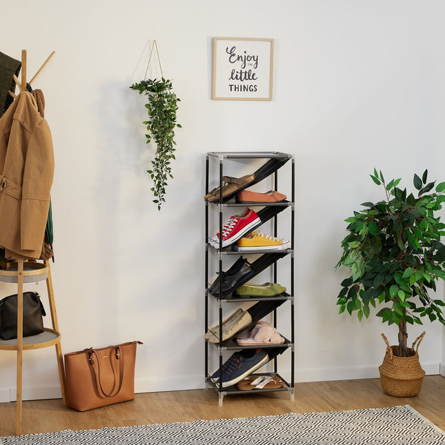 Space-Saving Shoe Rack for 11 Pairs, Slanted Shelves