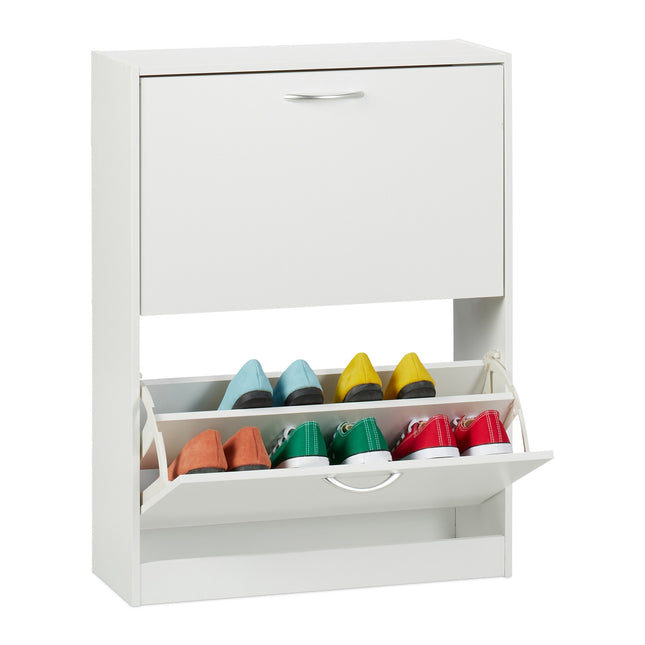 Space-Saving White Shoe Cabinet with Adjustable Shelves