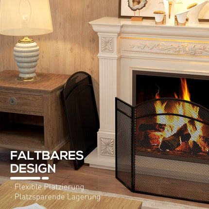Fireplace Spark Guard, Foldable Metal Screen, 96 x 60 cm