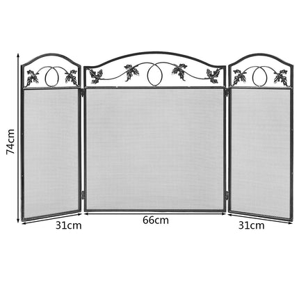 Spark protection grille with sturdy metal frame, 3-part foldable fireplace grille, black