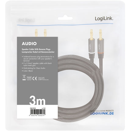 Reproduktorový kabel 2x2.5 mm² s banánky černý 3 metry