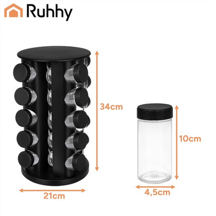 Spice Container Set with 20 Glass Jars & Rotating Rack