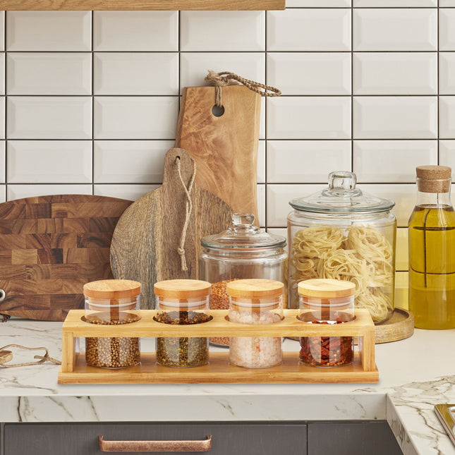 Spice container with bamboo holder