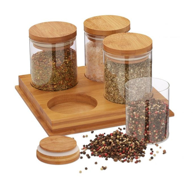 Spice container with tray in bamboo