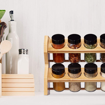 Spice rack in bamboo, 8 spice jars