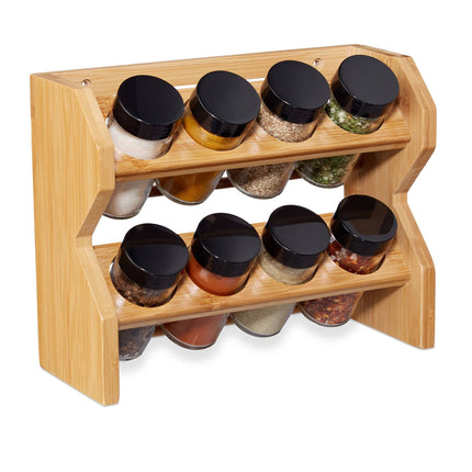Spice rack in bamboo, 8 spice jars