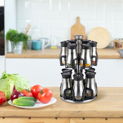 Spice rack with 12 glass jars