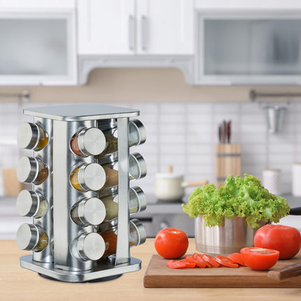 Étagère à épices avec 16 pots en verre