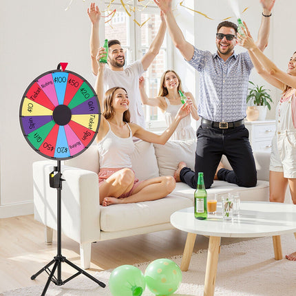 Spinning Prize Wheel 24 In, 14 Slots, Adjustable Tripod