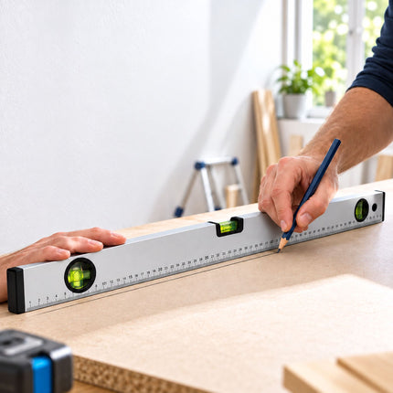 Spirit Level Set of 3, 40, 60 and 100 cm, Aluminium – 0°, 45°, 90° Vials, Silver