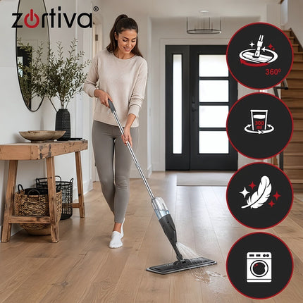 Spray Mop with 300 ml Tank and 3 Microfibre Pads, 360° Rotating Head