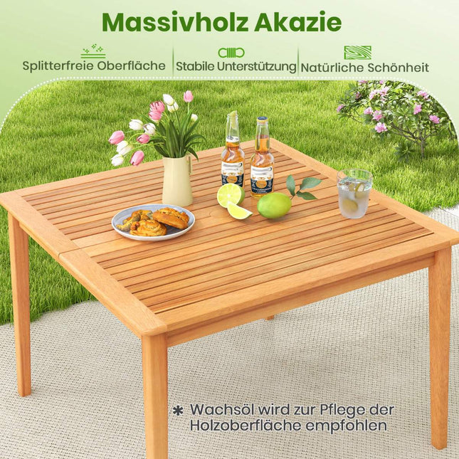 Quadratischer Akazienholz-Esstisch für draußen mit Schirmloch