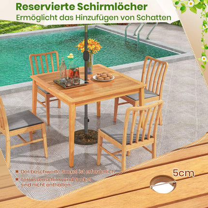 Quadratischer Akazienholz-Esstisch für draußen mit Schirmloch