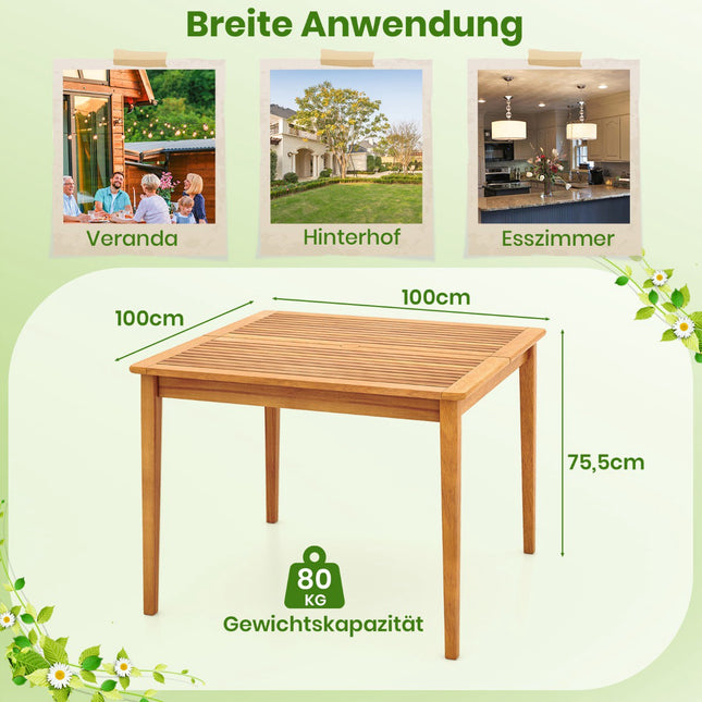 Quadratischer Akazienholz-Esstisch für draußen mit Schirmloch