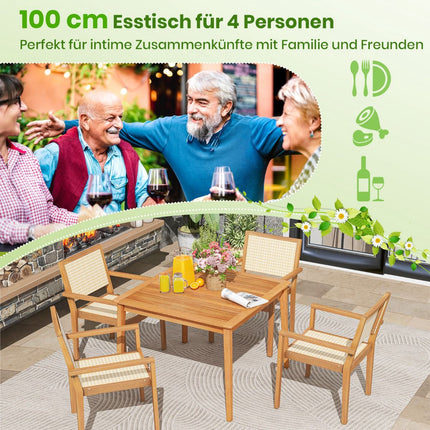 Quadratischer Akazienholz-Esstisch für draußen mit Schirmloch