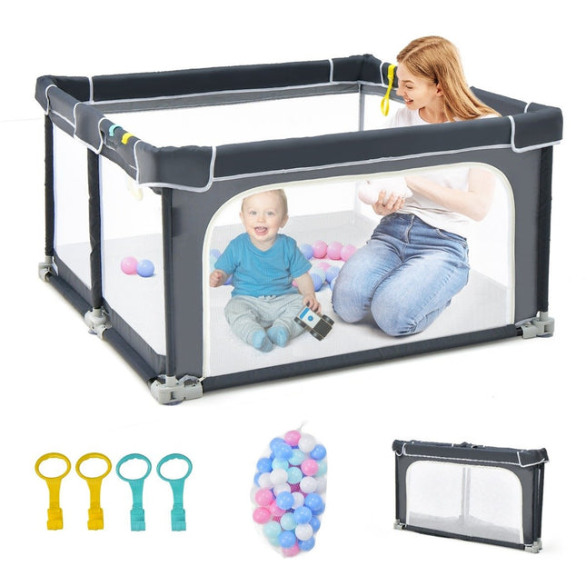 Quadratisches Baby-Laufgitter 124 x 124 cm Großes Spielgitter Dunkelgrau