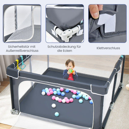 Quadratisches Baby-Laufgitter 124 x 124 cm Großes Spielgitter Dunkelgrau