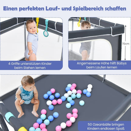 Quadratisches Baby-Laufgitter 124 x 124 cm Großes Spielgitter Dunkelgrau