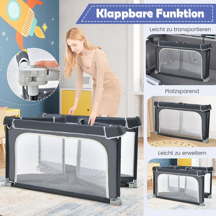 Quadratisches Baby-Laufgitter 124 x 124 cm Großes Spielgitter Dunkelgrau