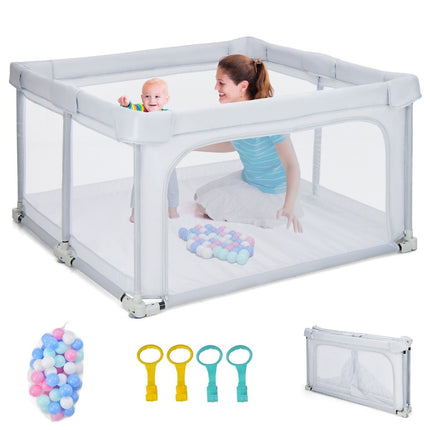 Baby Laufgitter Quadratisch 124 x 124 cm Groß Spielzaun Hellgrau