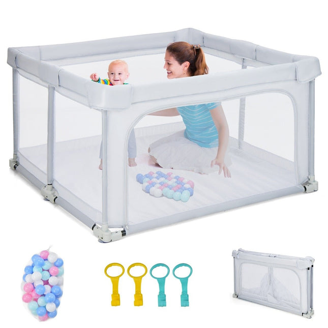 Baby Laufgitter Quadratisch 124 x 124 cm Groß Spielzaun Hellgrau