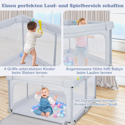 Baby Laufgitter Quadratisch 124 x 124 cm Groß Spielzaun Hellgrau