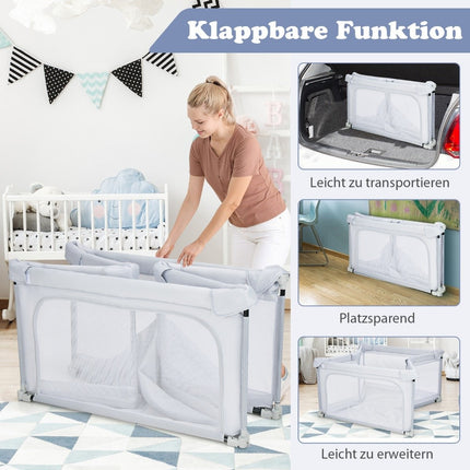 Baby Laufgitter Quadratisch 124 x 124 cm Groß Spielzaun Hellgrau