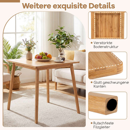 Quadratischer Bambus-Esstisch 70x70 cm für 2-4 Personen