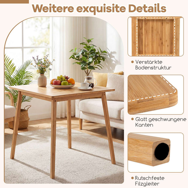 Quadratischer Bambus-Esstisch 70x70 cm für 2-4 Personen