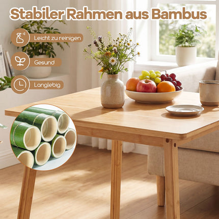 Quadratischer Bambus-Esstisch 70x70 cm für 2-4 Personen