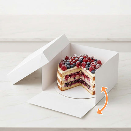 Quadratische Kuchenschachteln mit Deckel und Unterlagen, lebensmittelechter Karton