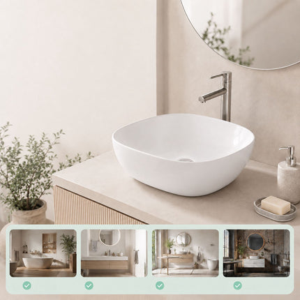 Square Ceramic Countertop Washbasin, 42 x 42 cm, White