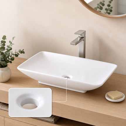 Square Ceramic Countertop Washbasin, 59 x 37 cm, White