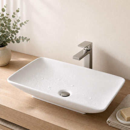 Square Ceramic Countertop Washbasin, 59 x 37 cm, White