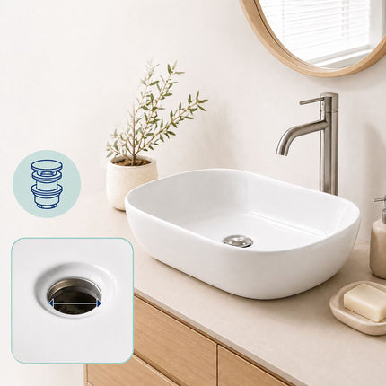 Square Ceramic Countertop Washbasin, White, 46 x 32 cm