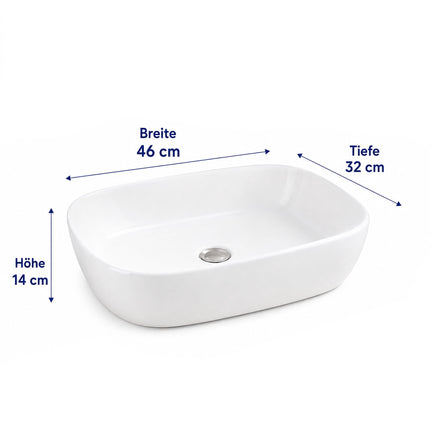 Square Ceramic Countertop Washbasin, White, 46 x 32 cm