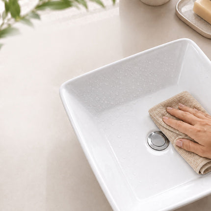 Square Ceramic Washbasin, 41.5 cm, No Tap Hole