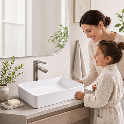 Square Ceramic Washbasin, 50 x 35 x 11 cm, White