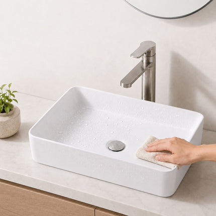 Square Ceramic Washbasin, 50 x 35 x 11 cm, White