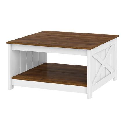 Square Coffee Table with Storage, 78 cm, White & Brown